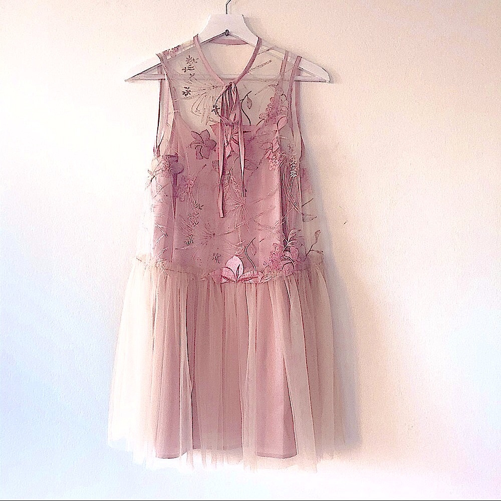 re:named Blush Floral Tulle Mini Dress
